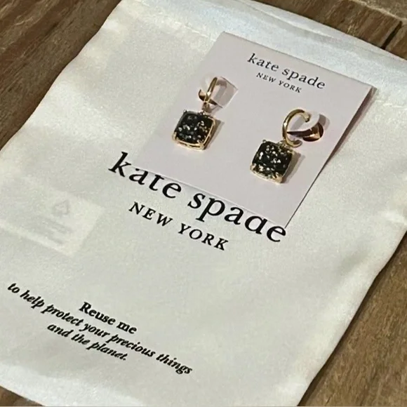 Kate Spade Mini Square Gold-Plated Huggies with Jewelry Bag. New with Tag! - Picture 2 of 8